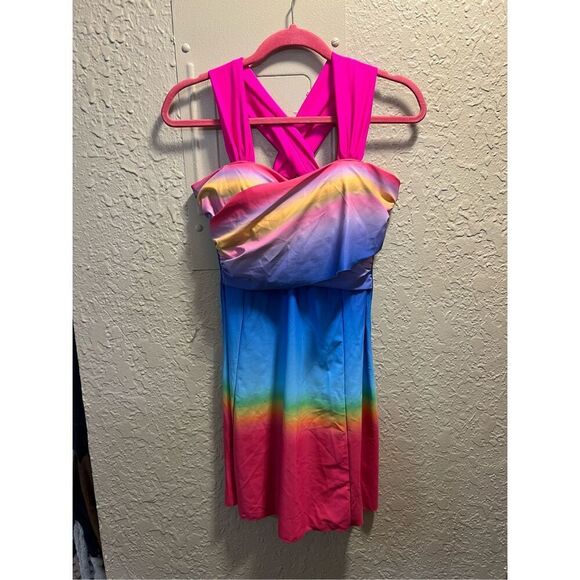 Hot Pink And Rainbow 2 Piece Swimsuit Woman’s Size Large - Picture 2 of 12